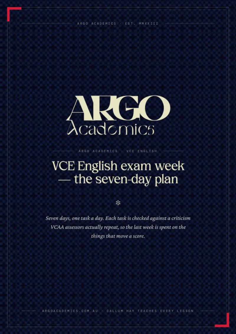 Cover of VCE English exam week — the seven-day plan